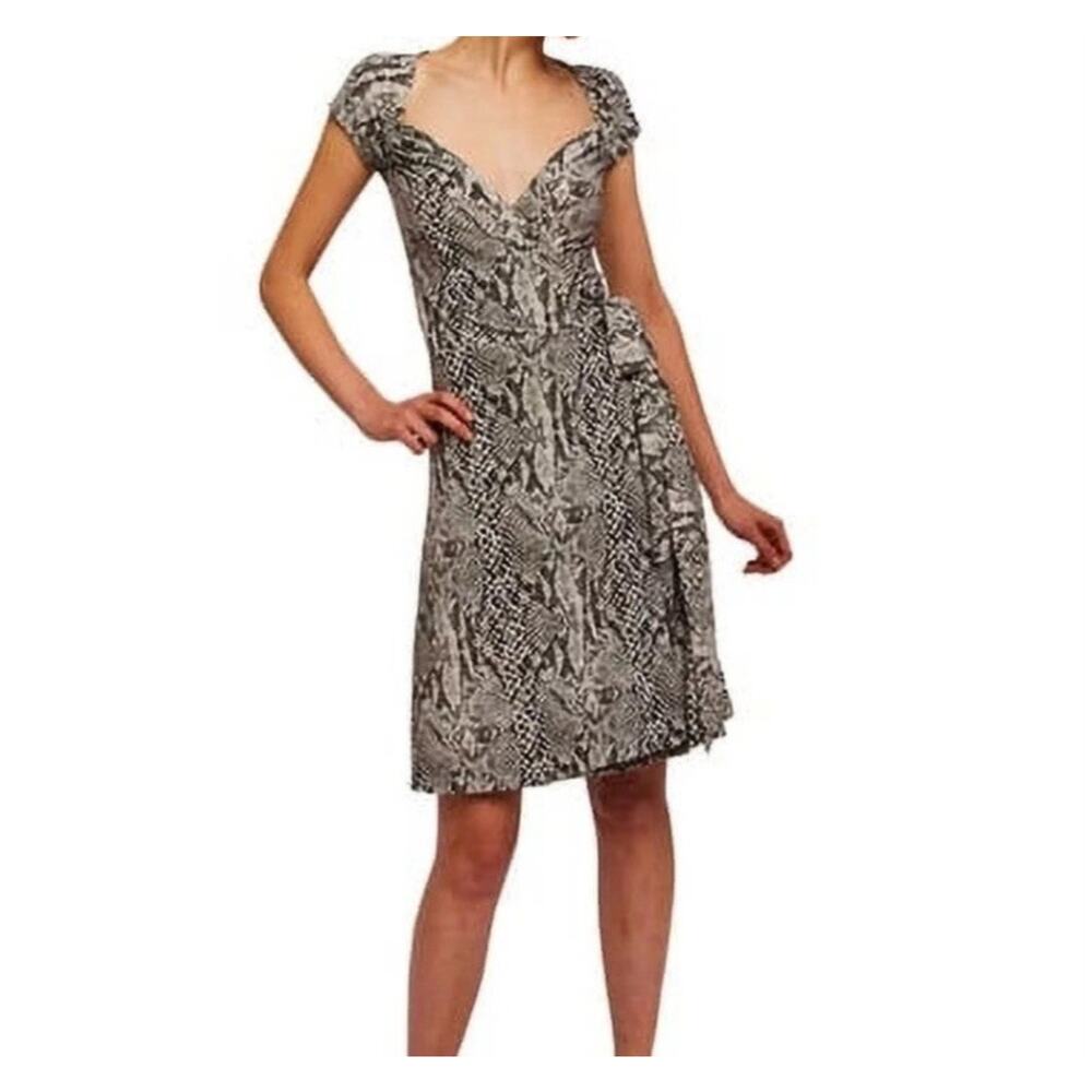 Norma Kamali Womens SZ M Snakeskin Print Jersey Wrap‎ Dress Cap Sleeve Mob Wife